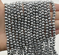 Намистини кришталеві Рондель 6х4 мм, срібне напилення (уп.85-95 шт)