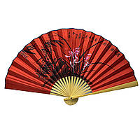 Гарний настінний віял Бамбук на червоному тлі