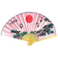 Віяло китайський Журавлі на рожевому тлі великого