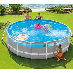 Басейн каркасний круглий з фільтром насосом сходами та тентом Intex 488х122 см