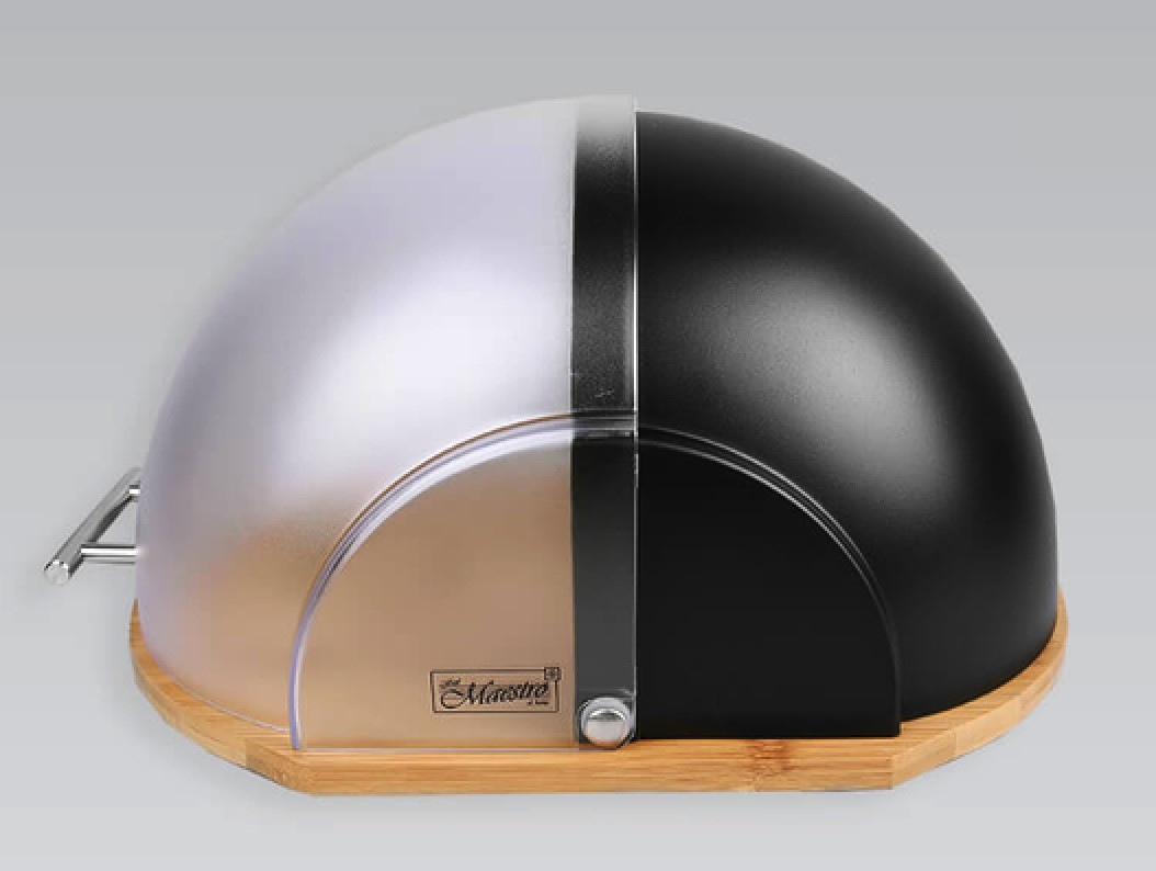 Дерев'яна хлібниця Maestro MR-1678-BLACK з пластиковою кришкою Ємність для зберігання хліба Чорний