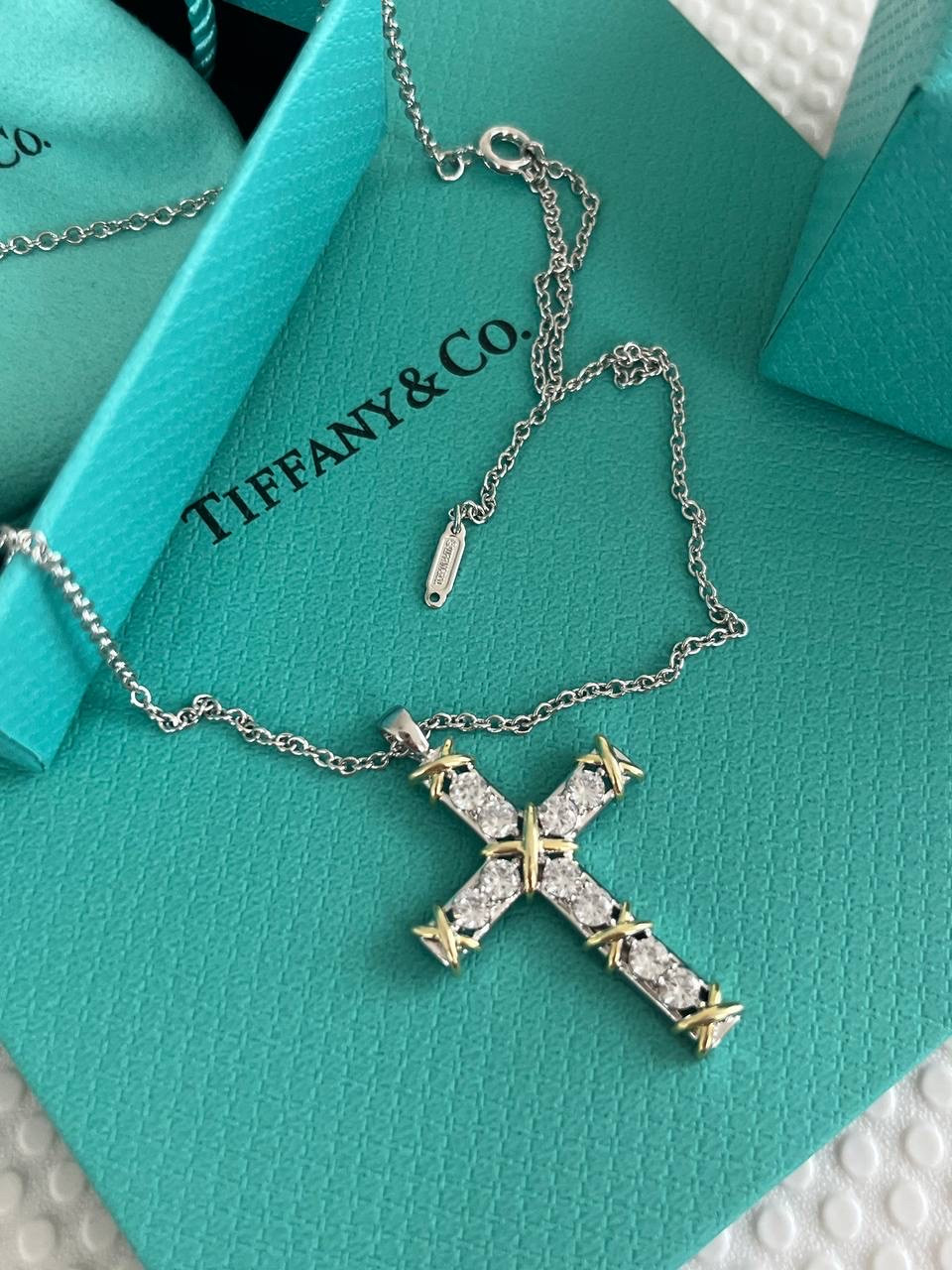 Тіффані підвіска хрест циркони посріблення, фото 1