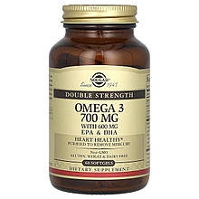 Омега-3, риб'ячий жир, Omega-3, EPA & DHA, Solgar, подвійна сила, 700 мг, 60 гелевих капсул