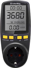 Енергометр цифровий СolorWay для розетки (16A/3680W, (W/V/A/C/Hz/KWh)) (CW-VM16-02D) (код 150325)