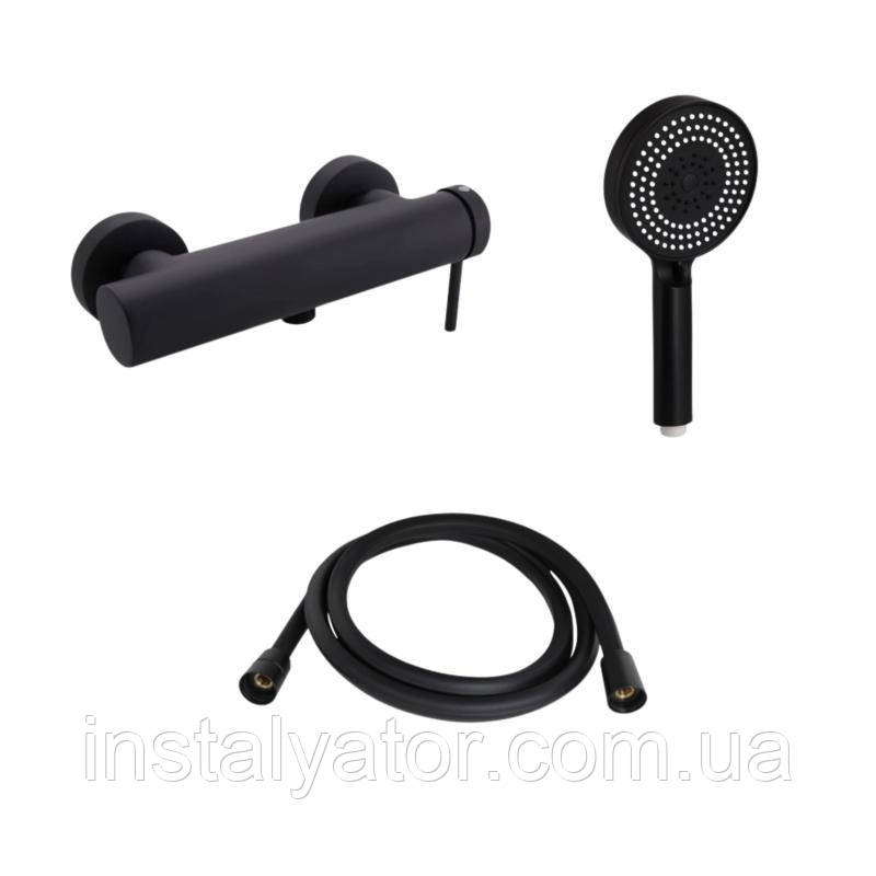 Комплект Qtap Robin Black Matt: Змішувач QTROB4060102B + Тримач QT829910842854OB + Шланг QTHADPVCSQ160B +