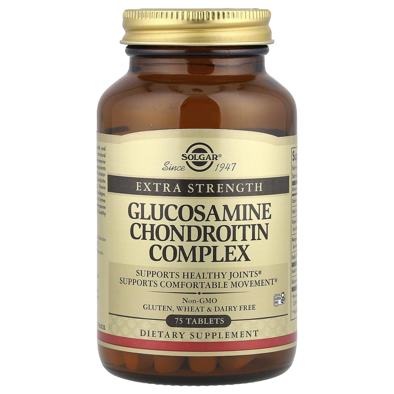 Глюкозамін хондроїтин комплекс, Glucosamine Chondroitin, Solgar, естра сила, 75 таблеток, фото 1