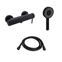 Комплект Qtap Robin Black Matt: Змішувач  QTROB4060102B + Шланг QTHADPVCSQ160B + Лійка QTRUC125BLM45951