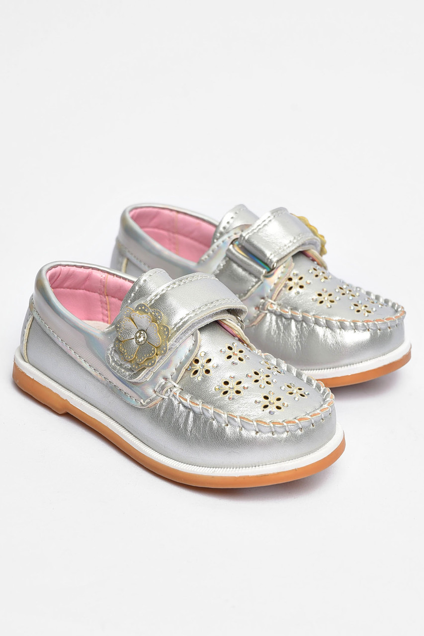 Мокасини дитячі для дівчинки сріблястого кольору 202325T Безкоштовна доставка, фото 1