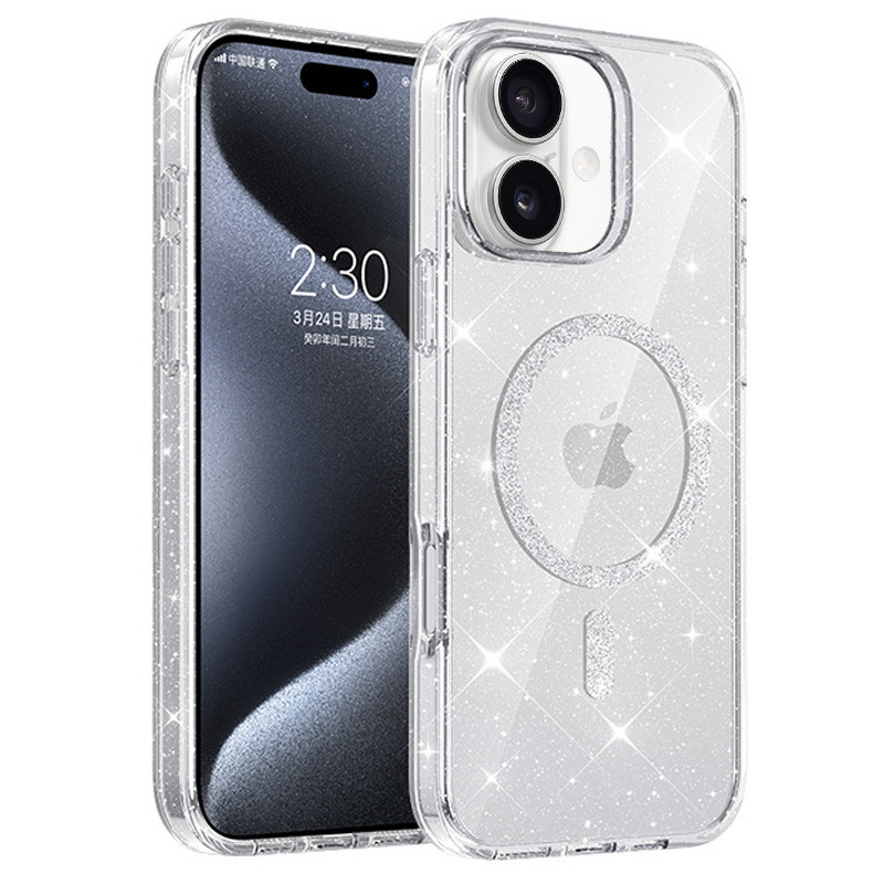 Чохол TPU Eclipse Sparkle (MagFit) для Apple iPhone 16 (6.1") Clear, фото 1