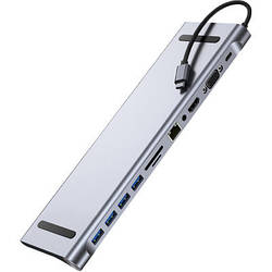 Порт-реплікатор Dynamode 11-in-1 USB-C to HDTV 4K/30Hz, VGA, 1хUSB3.0, RJ45, Type-C PD, Audio, SD/MicroSD BYL-2003 smart