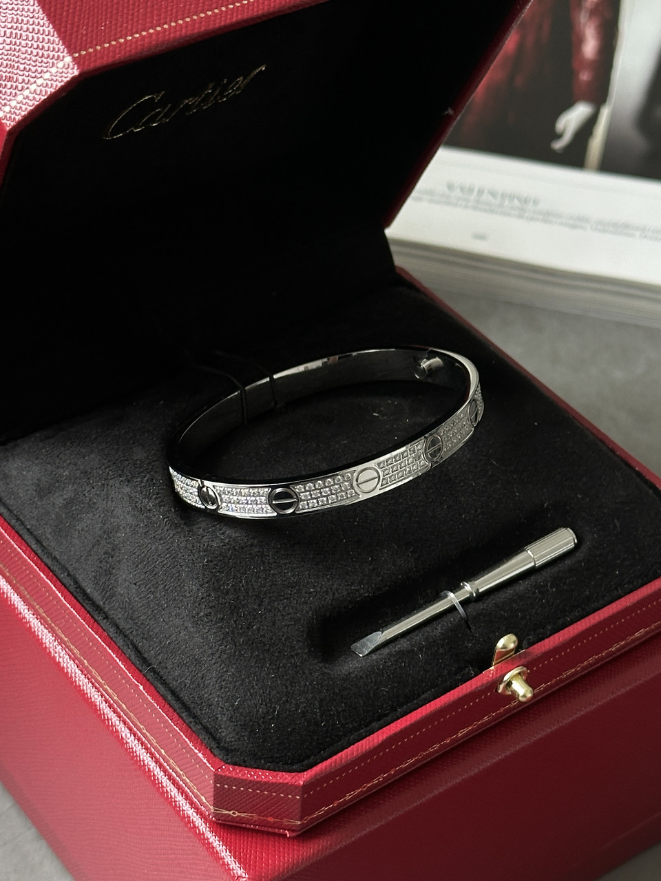 👑 Cartier Love 3 Diamond 18k White Gold Bracelet 18 cm