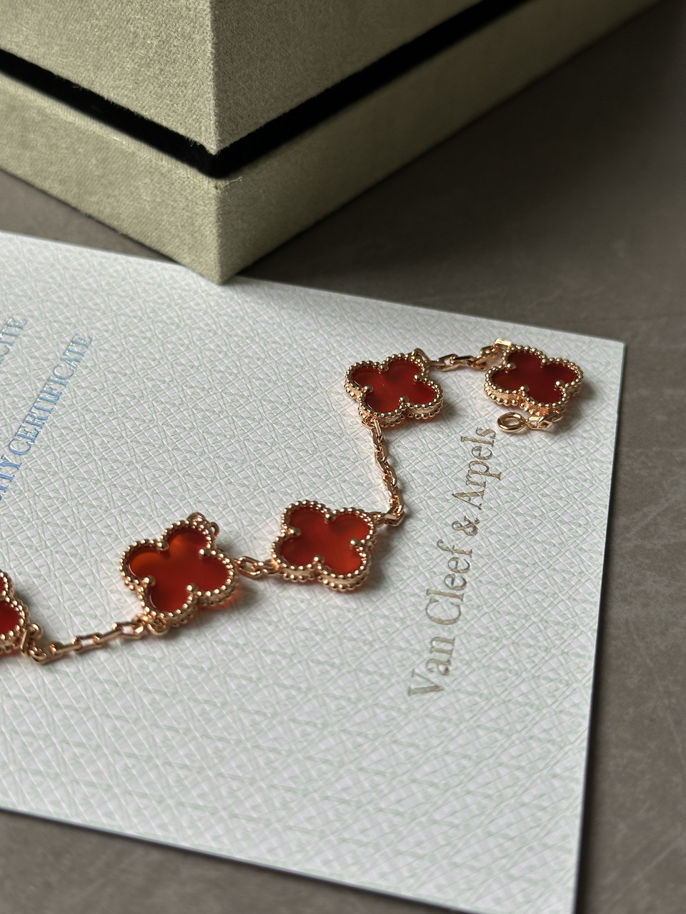 👑 Van Cleef & Arpels Bracelet Vintage Alhambra Carnelian 18K Rose Gold one size