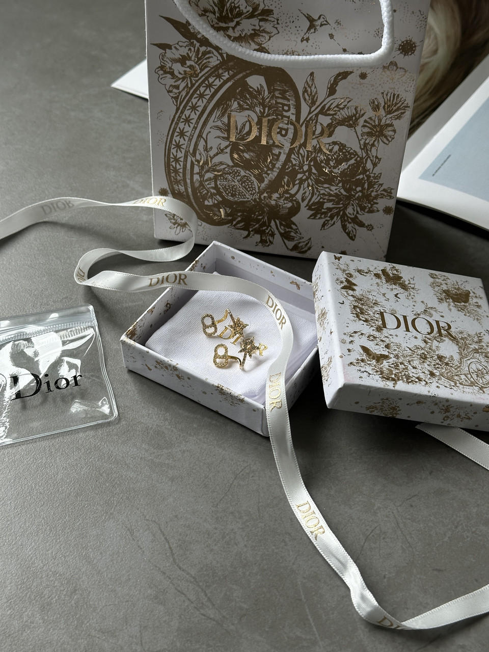 👑 Dior Clair D Lune Earrings Gold-Finish Metal/White Crystals one size