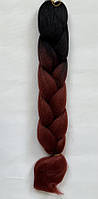Канекалон Jumbo braid-омбре, Коси для плетіння 60 см, колір-чорний- червоне дерево (В31), арт 011743, 1 шт, Різнокольоровий