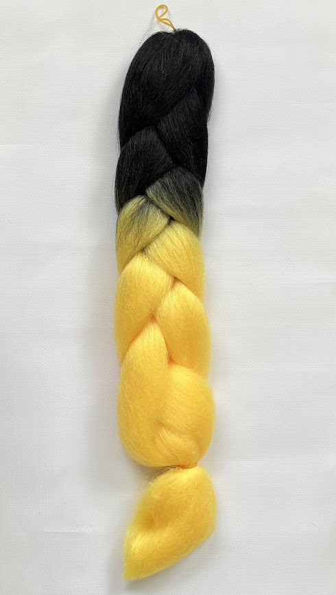 Канекалон Jumbo braid-омбре, Коси для плетіння 60 см, колір-чорний-жовтий (В11), арт 011744, 1 шт, Різнокольоровий, фото 1