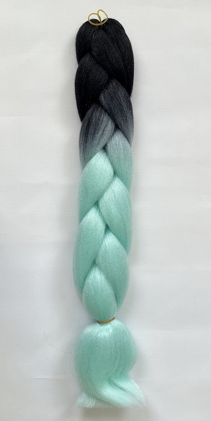 Канекалон Jumbo braid-омбре, Коси для плетіння 60 см, колір-чорний+світла бірюза (16), арт 011729, 1шт, Різнокольоровий, фото 1