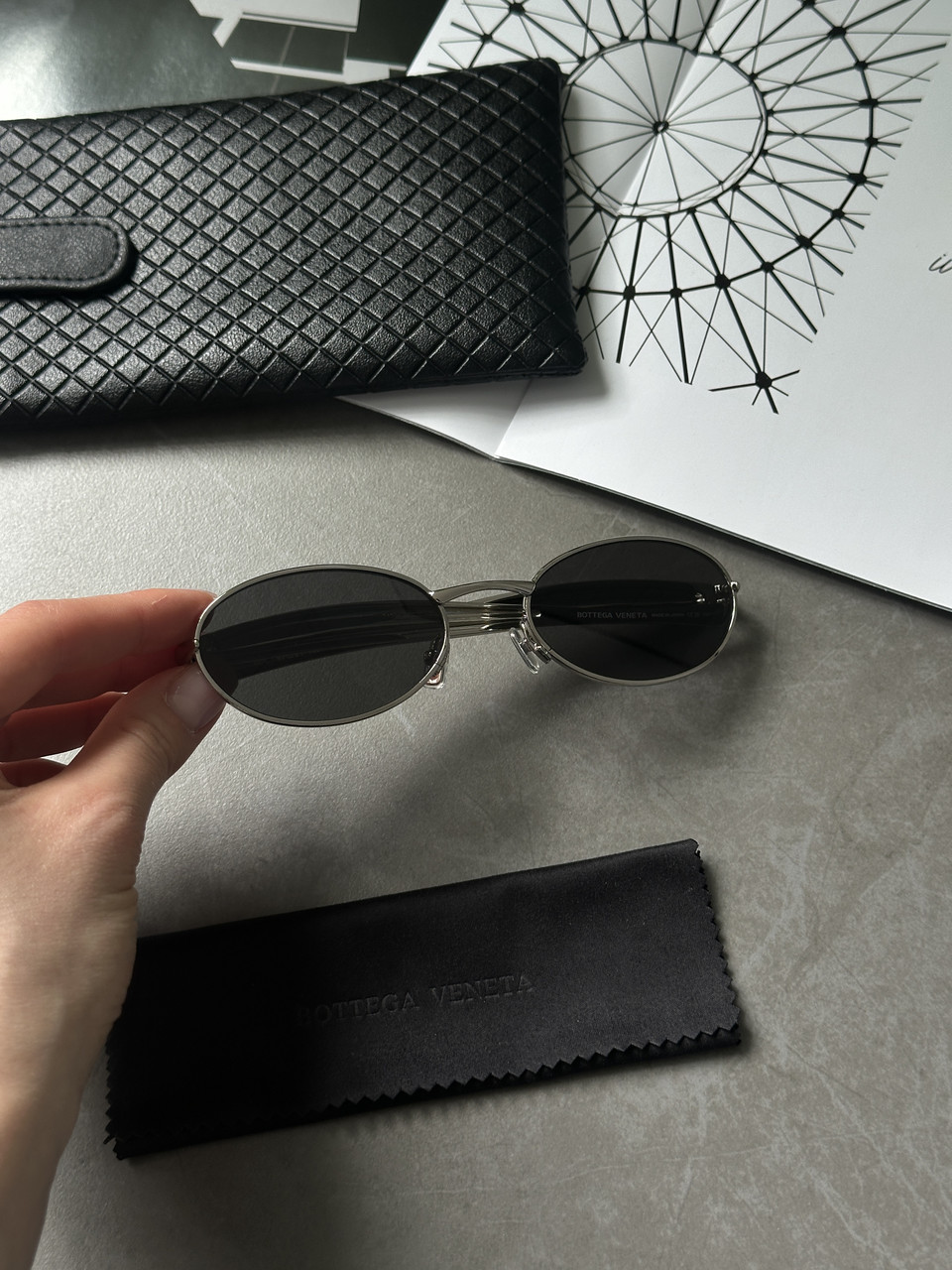 Жіночі брендові окуляри Bottega Veneta Black/Silver BV1386S 001 57/21/135 57/21/135 люкс якість