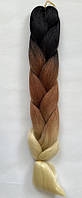 Канекалон Jumbo -омбре, Коси для плетіння 60 см, колір-чорний-коричневий-блонд, арт (018244), 1 шт, Різнокольоровий