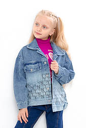 Куртка джинсова дитяча модна для дівчинки на ґудзиках із кишенями