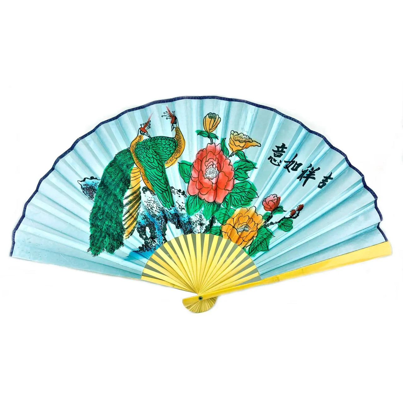 Настінний віял Павичі на блакитному тлі, фото 1