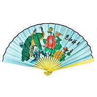 Настінний віял Павичі на блакитному тлі