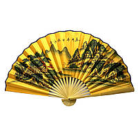 Віяло велике на стіну Пейзаж на жовтому тлі