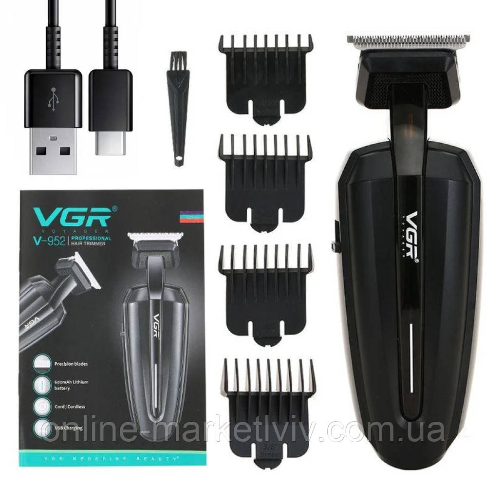 Аккумуляторная машинка для стрижки волос, 4 насадки, USB, VGR-952 / Триммер для стрижки / Триммер для бороды, фото 1