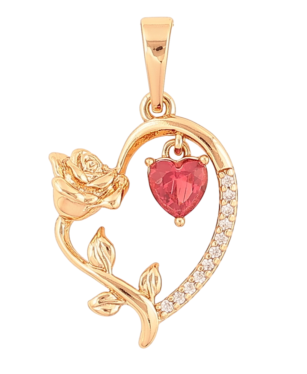 Кулон Xuping Позолота 18K «Серце з трояндою та малиновим сердечком» для ланцюжка до 6мм