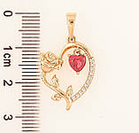 Кулон Xuping Позолота 18K «Серце з трояндою та малиновим сердечком» для ланцюжка до 6мм, фото 3