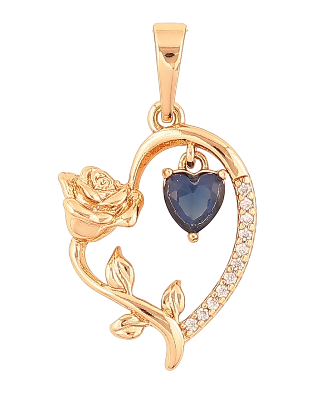 Кулон Xuping Позолота 18K «Серце з трояндою та синім кришталевим сердечком» для ланцюжка до 6мм