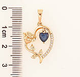 Кулон Xuping Позолота 18K «Серце з трояндою та синім кришталевим сердечком» для ланцюжка до 6мм, фото 3