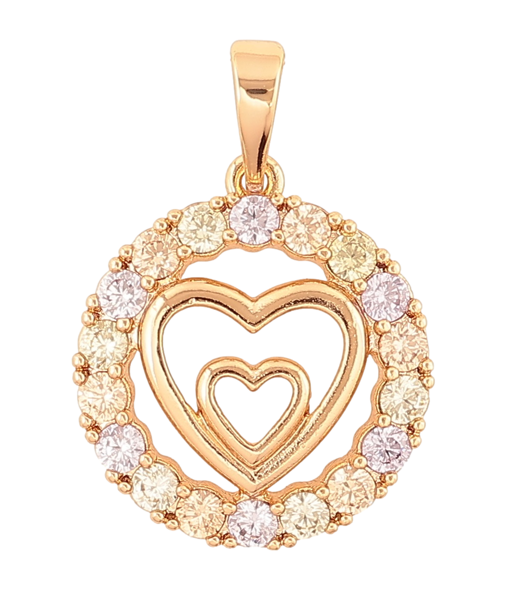 Кулон Xuping Позолота 18K «Сердечка в колечку різнокольорових кристалів» для ланцюжка до 6мм