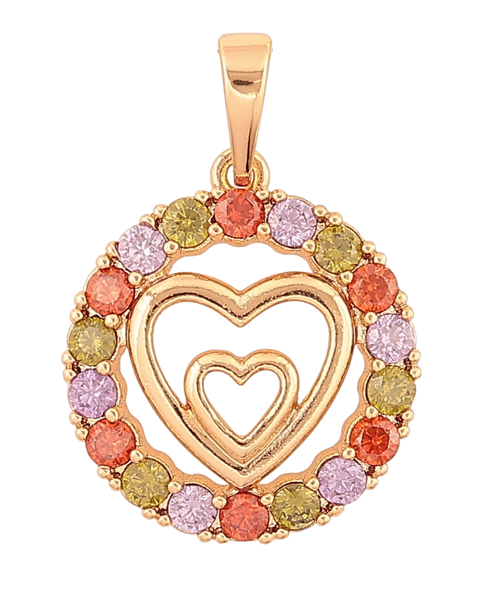 Кулон Xuping Позолота 18K «Сердечка в колечку різнокольорових кристалів» для ланцюжка до 6мм