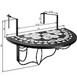 Стіл для підвішування на поручні на балкон 75 x 65 x 62 см, чорно-білий, фото 4
