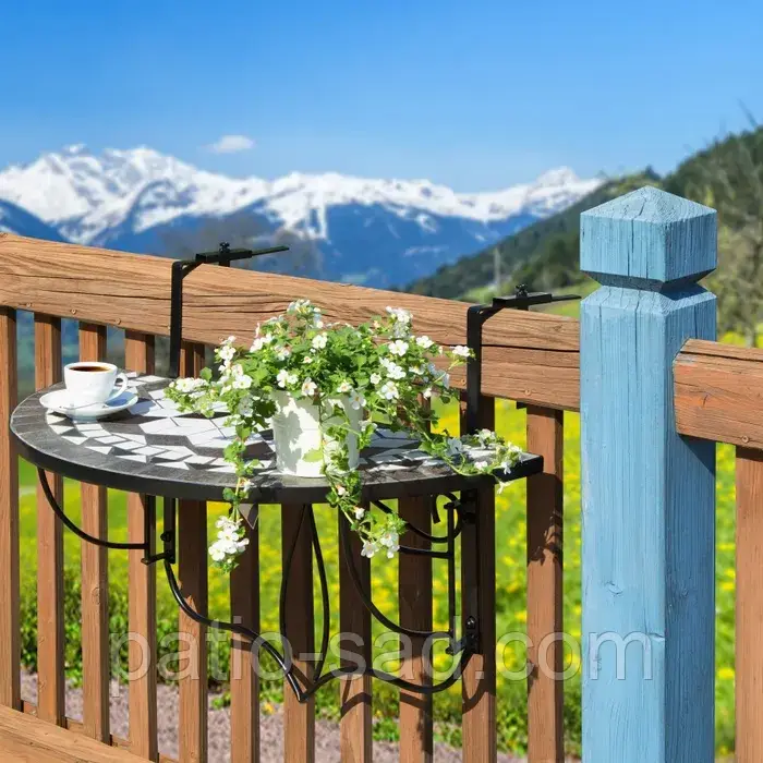 Стіл для підвішування на поручні на балкон 75 x 65 x 62 см, чорно-білий, фото 1