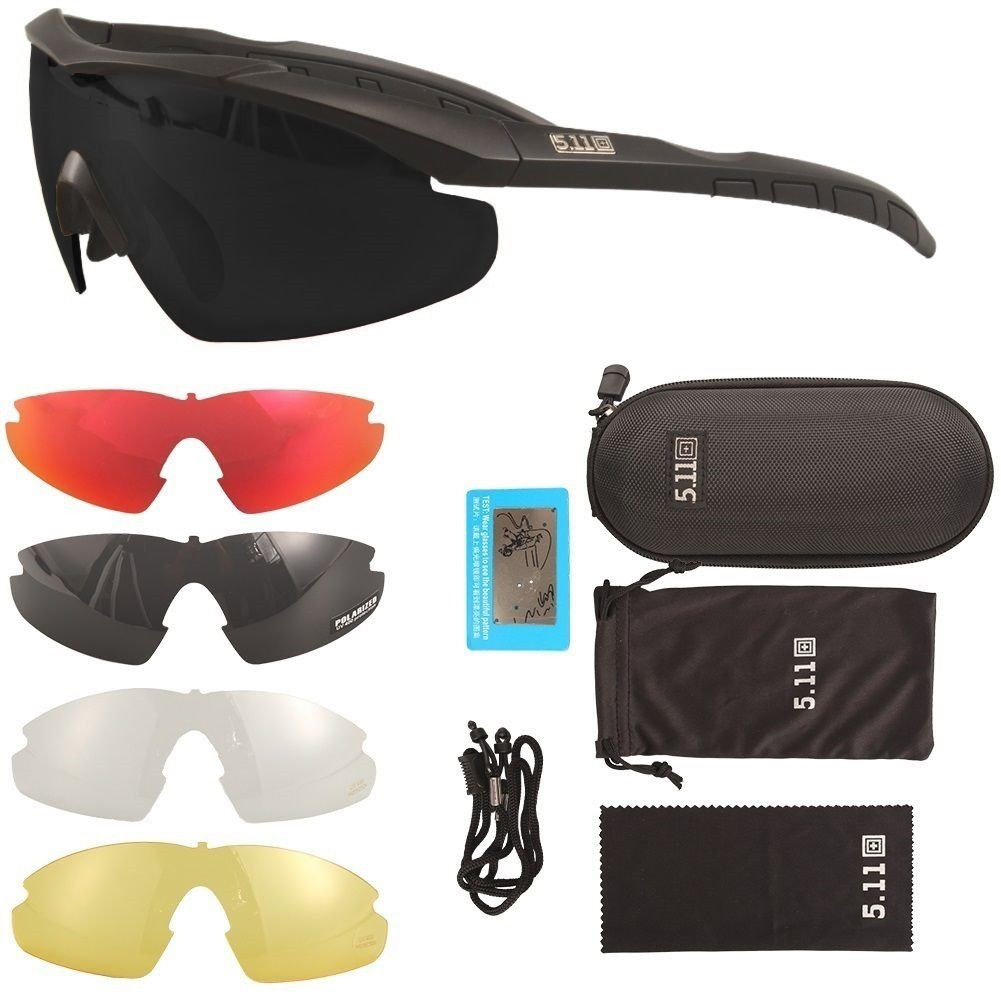 Тактичні окуляри 5.11 Aileron Shield з 4 лінзами, чорна оправа з поляризацією peremogaua, фото 1