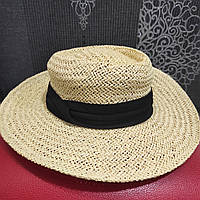 Жіноча кругла шляпка солома чорна повязка