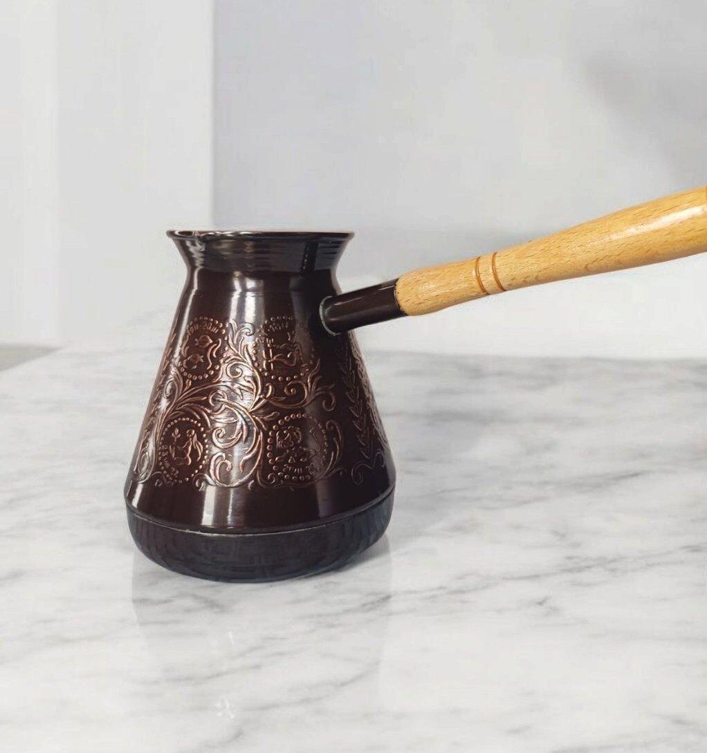 Джезва для кави по-турецьки "Зодіак" 500 мл з ручкою з дуба, ручна робота, фото 1