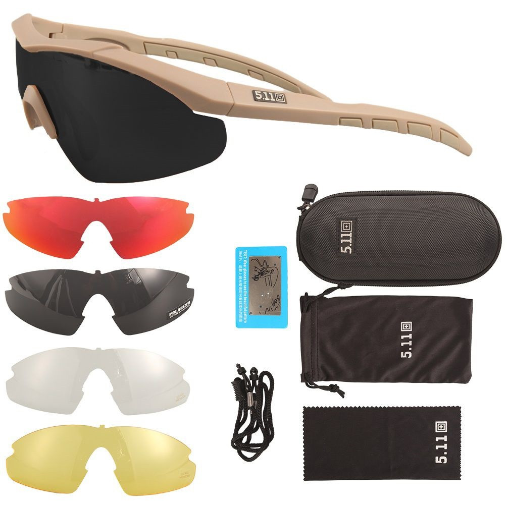 Тактичні окуляри 5.11 Aileron Shield з 4 лінзами, койот оправа з поляризацією peremogaua, фото 1