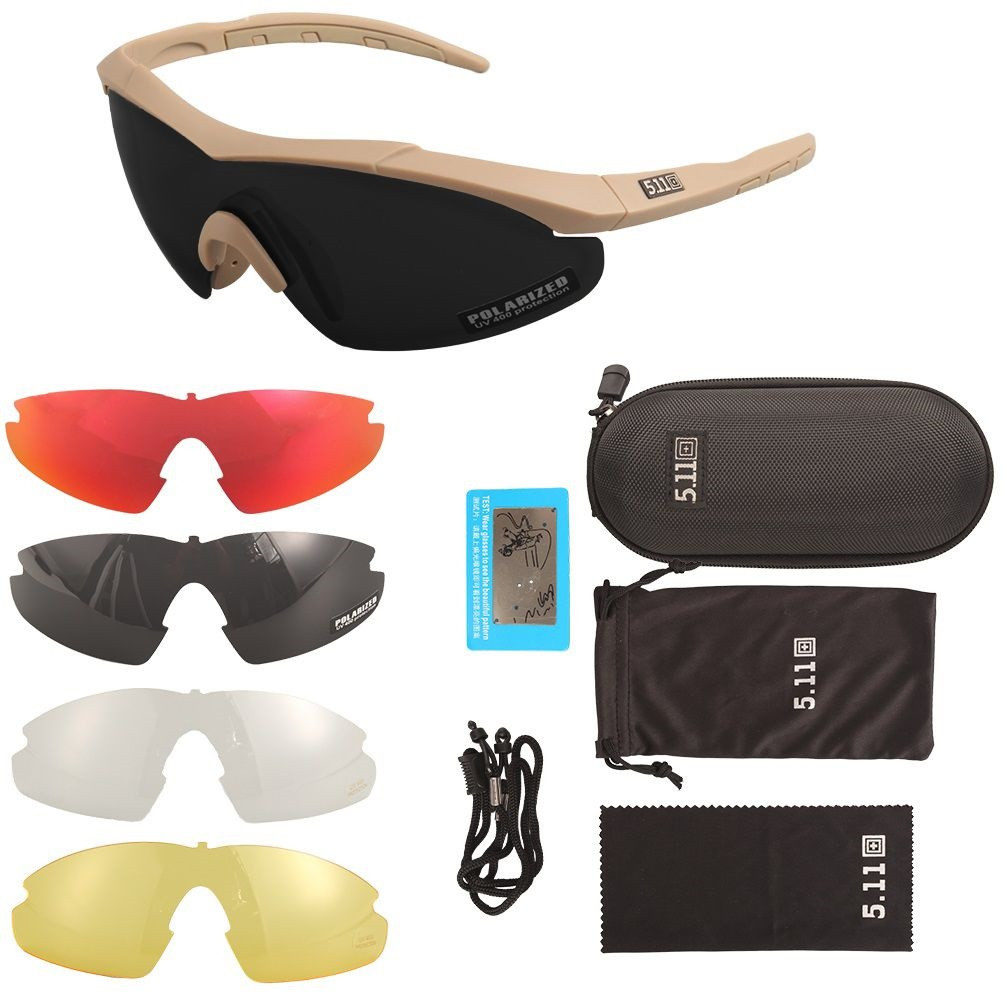 Тактичні окуляри 5.11 Aileron Shield з 4 лінзами, оправа койот з поляризацією peremogaua, фото 1