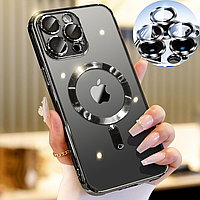 Чехол прозрачный с чёрной рамкой защитой камеры и MagSafe для iPhone 16 Pro магсейф накладка на айфон 16 про