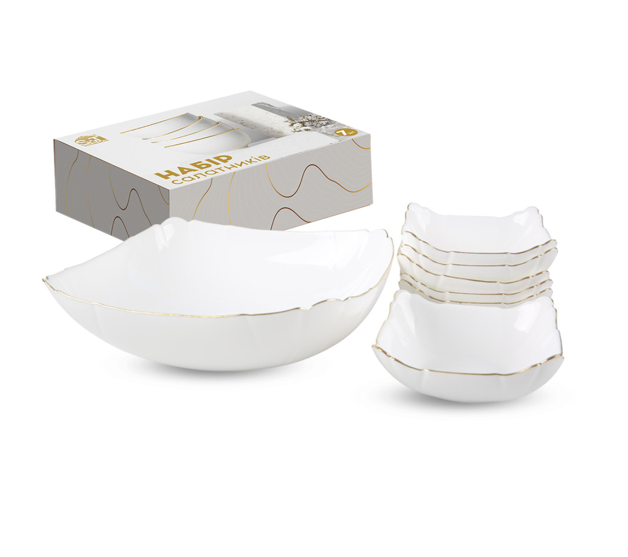 30098-05 Набір салатників 7шт золотий кант (1-1.5л 6-200 мл), фото 1