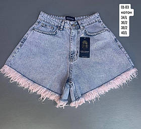 Жіночі джинсові шорти-розлітайки 0103 розміри 34–40 упаковка 6 шт сині