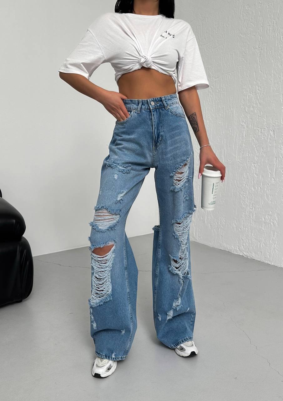 Жіночі прямі джинси з декоративними розрізами 1670 розміри 25–30 упаковка 6 шт, фото 1