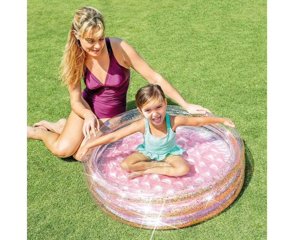 Басейн рожевий з надувним дном 57103 86-25см 56л