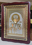 Ікона Святий Миколай Чудотворець в темному дерев'яному фігурному кіоті під склом, розмір кіота 39*29,сюжет 20×30, фото 4