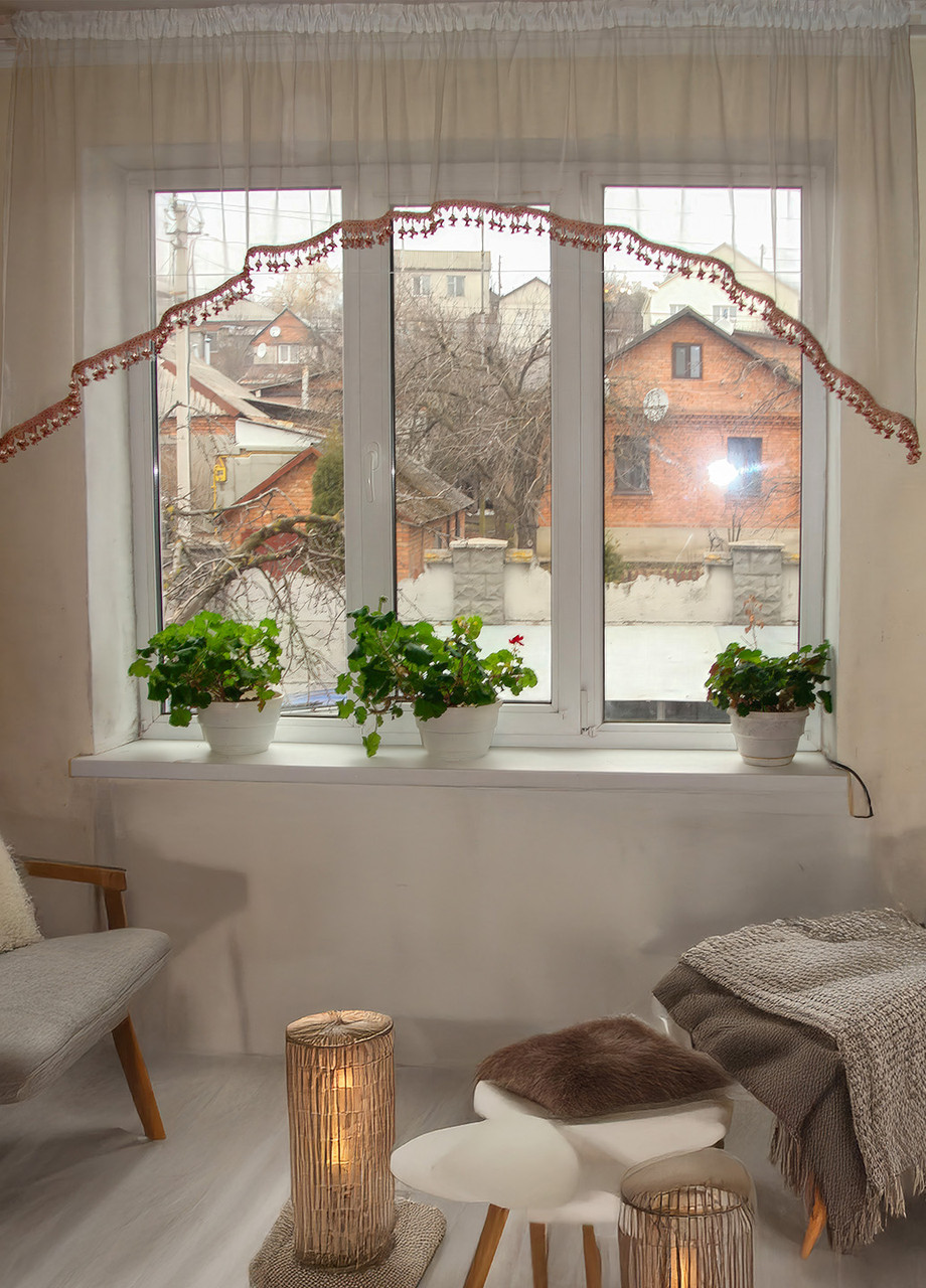 Ламбрекен Firanka Арка карниз 200см молочний з рожевою бахромою (15_6а), фото 1