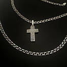 Срібна цепочка з хрестиком чоловіча. Срібний хрестик освячений Спаси Збережи ланцюжок на шию бісмарк 55 см, фото 6