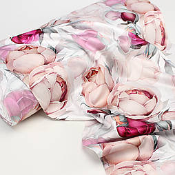 Сатин digital, ширина 240 см "Півонії з бутонами" на білому № TH-3488