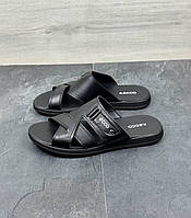 Нові брендові чоловічі шльопанці Mavi Маві чорні зручні для літа з натуральної шкіри